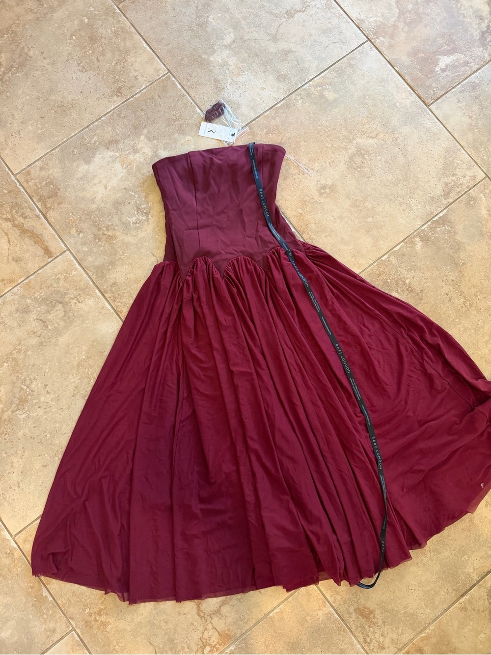 RARE London Strapless Burgundy Full Skirt Dress